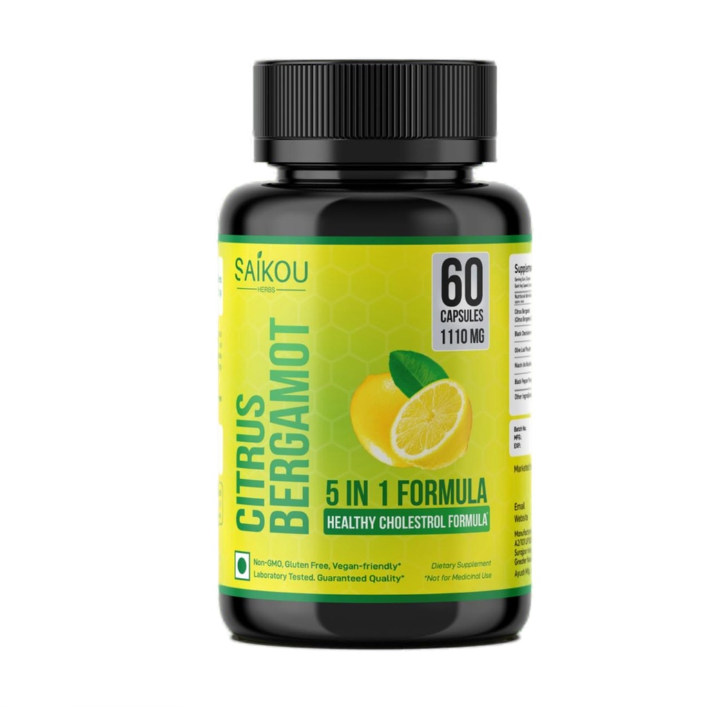 Citrus Bergamot 1110mg - 25:1 Extract - High Potency Supplement med Black Choke Berry, Niacin, Olive Leaf & Black Pepper Extract - Vegan - 60 kapslar