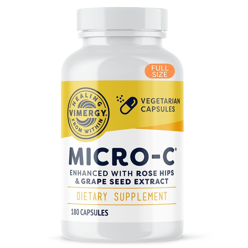 Vimergy Micro-C® Vitamin C Capsules - 500mg per kapsel, stöder immun hälsa *, främjar Collagen Production, stöder hälsosamma ben *, Kosher, Vegan & Gluten-Free, Regelbunden storlek 180 kapslar