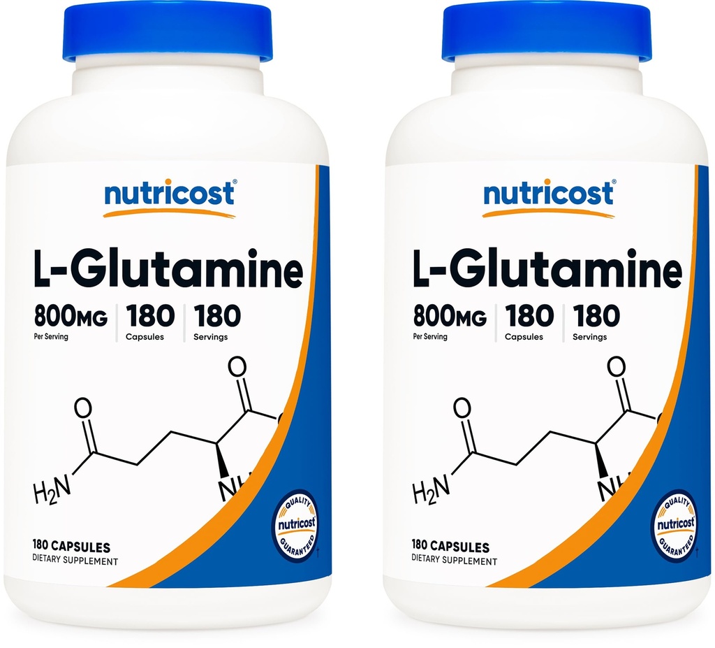 Nutricost L-glutamiini 800 mg, 180 kapselia (2 pulloa)
