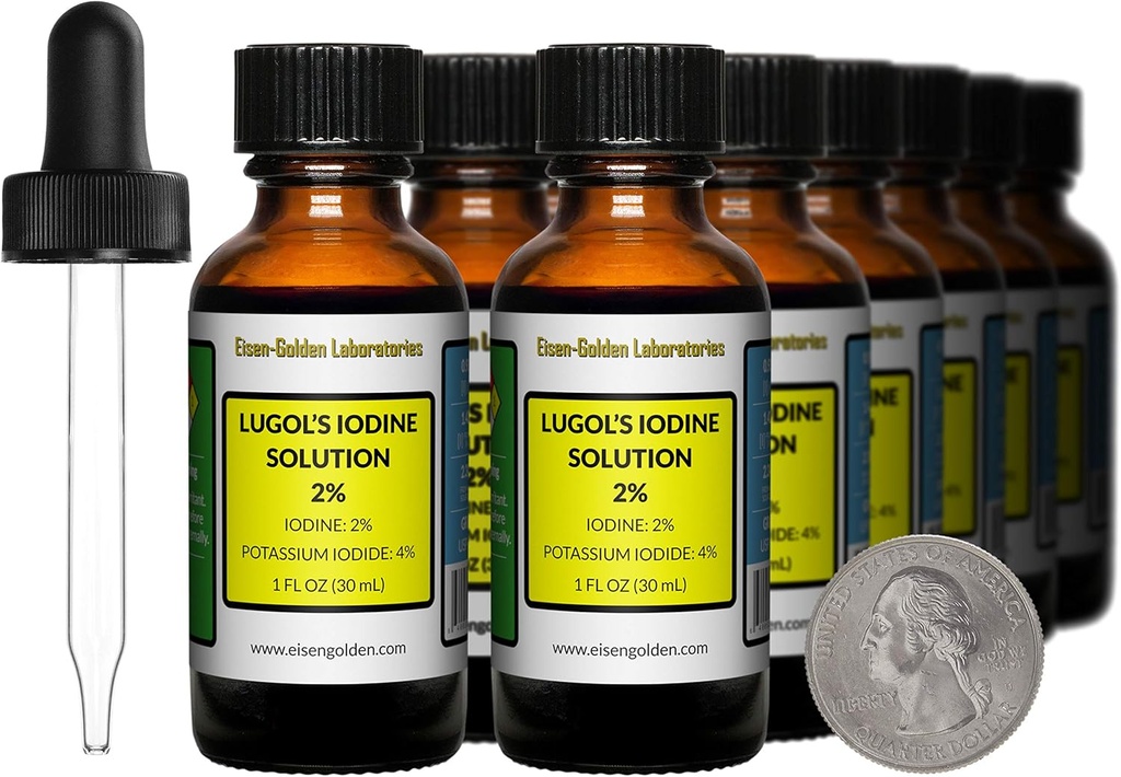Lugolin jodi / 2% Liuos / 12 Oz 12 Amber lasipulloissa / ilmainen tiputin / USA
