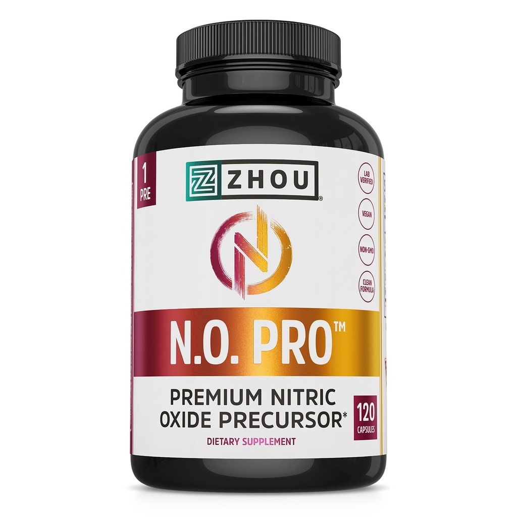 Zhou N.O. Pro - Premium Typpioksidi täydentää miehille ja naisille, sydän, lihas- ja verituki Beet Root & L Arginine, Natural Typpioksidi Booster - 120 kasviskapselit