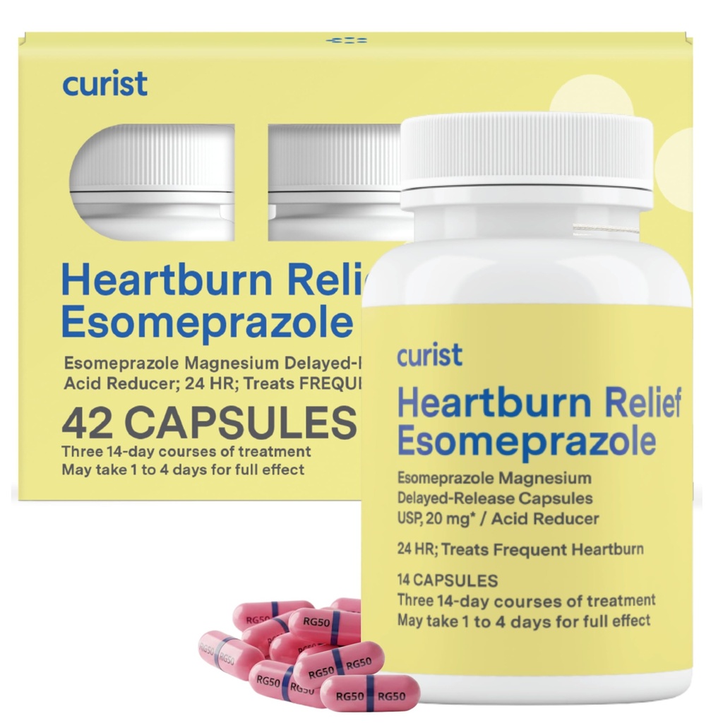 Curist Esomeprazole 20mg Capsules Delayed-Release - Acid Reflux Medicine för Heartburn Relief - 42 grevekapslar - Acid Reflux Relief