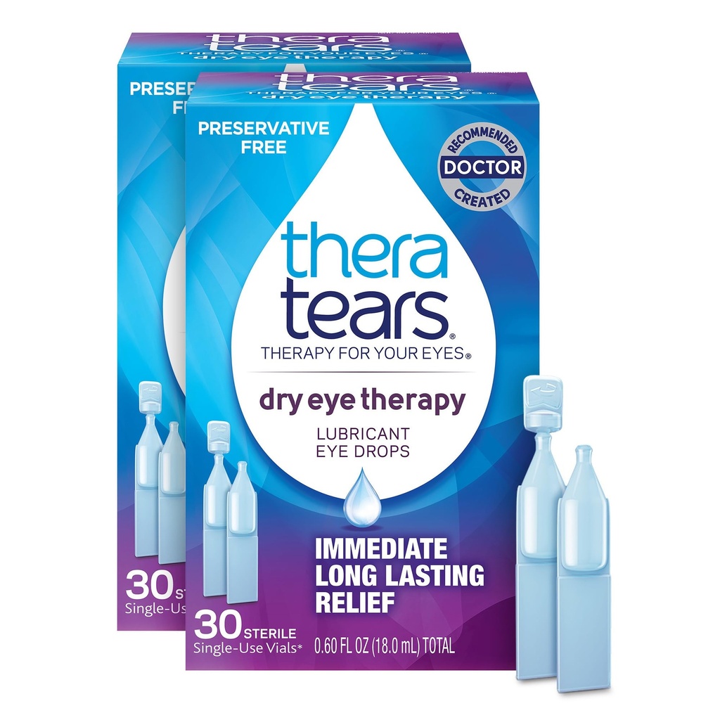 TheraTears Dry Eye Therapy Eye Drops för torra ögon, konserveringsfri, 30 Vials, 2 Pack