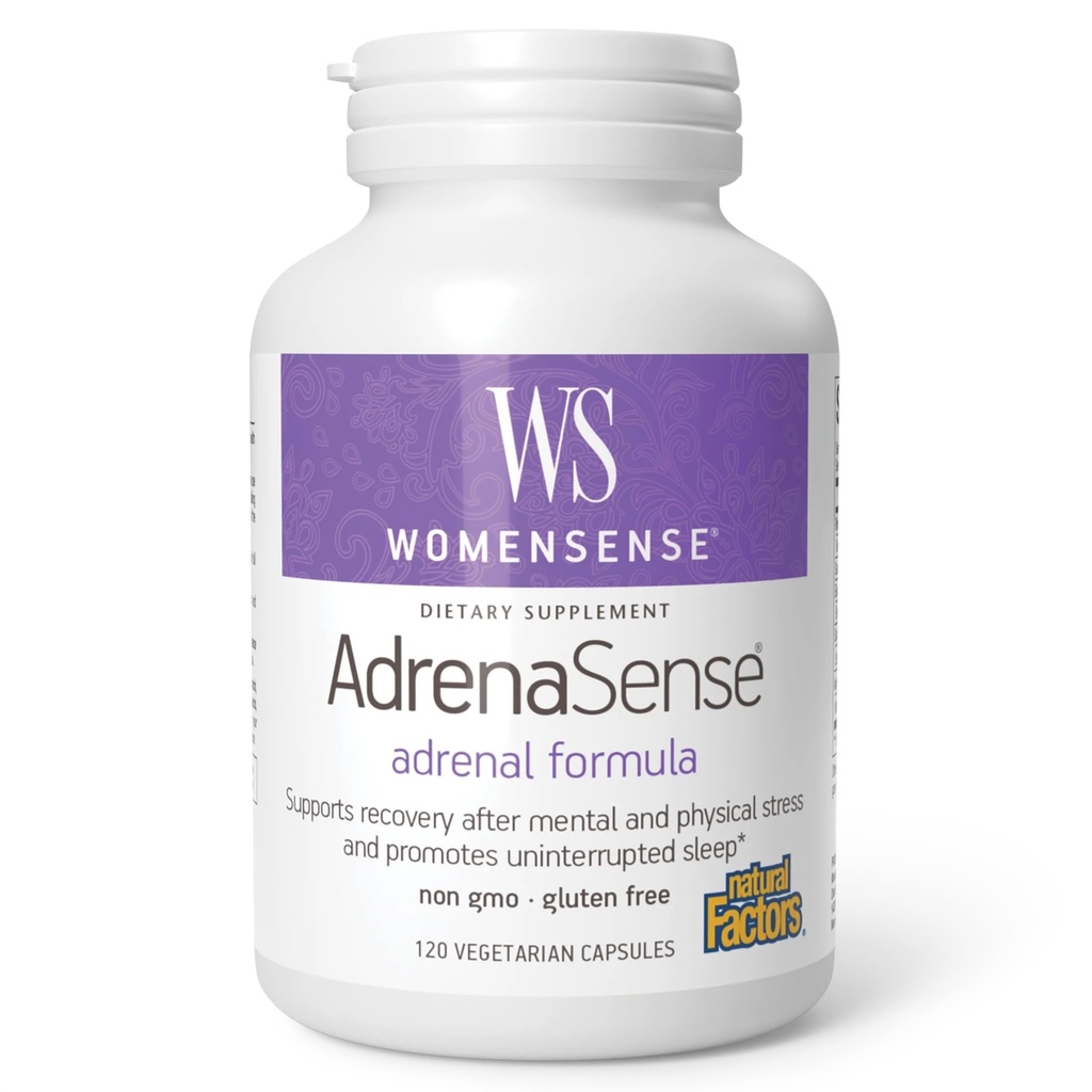 WomenSense AdrenaSense av naturliga faktorer, AdrenaSense, Herbal Supplement för Adrenal Support och Stress Relief, Vegan, Non-GMO, 120 kapslar