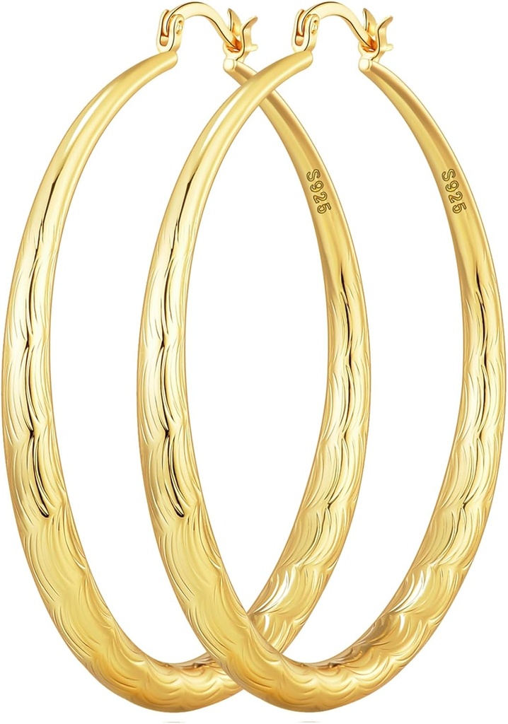 OOOPEL 925 Sterling Silver Hoop naisten Gold Hoop korvakorut Hypoallergenic Diamond-Cut Ripples suunniteltu - Non Tarnish Large Hoop korvakorut(30/40/50/60/70mm)