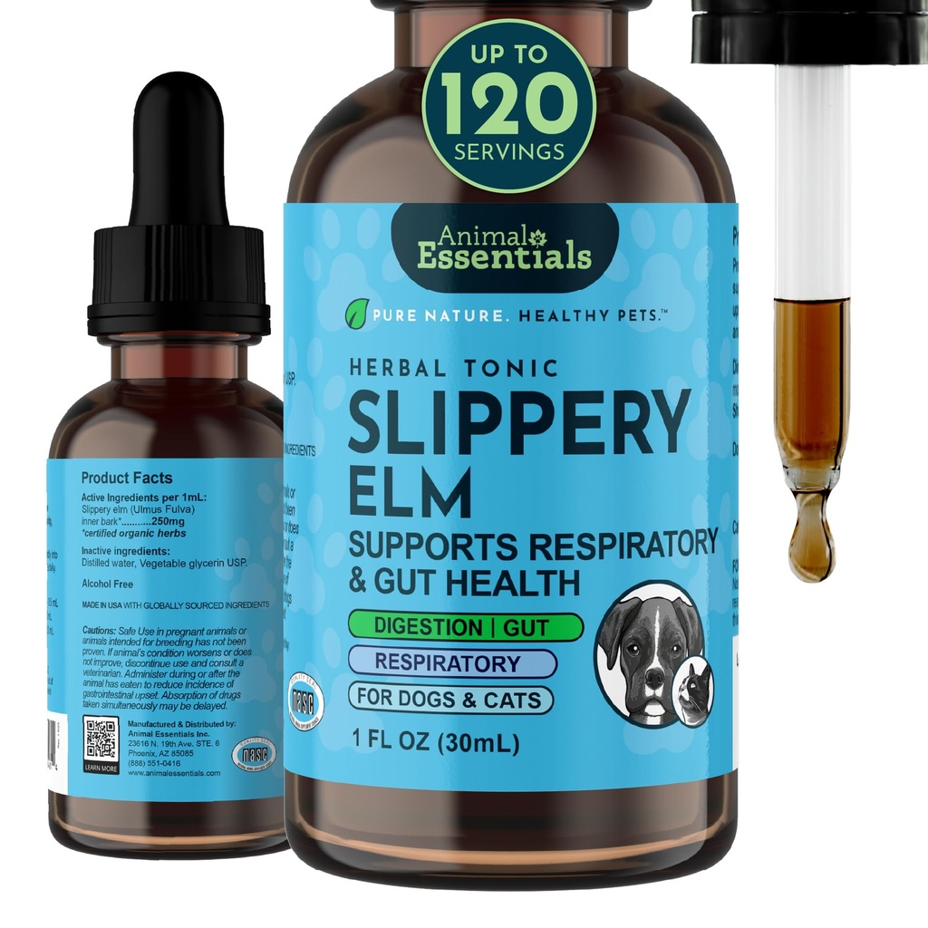 Animal Essentials Liukas jalava - Liukas jalava Bark Anti ripuli tihkurat koirille ja kissoille, luomu yrttiuute terveelle Gut, Ruoansulatus- ja kurkkutuki, auttaa Acid Reflux, Liquid Formula- 1 fl oz
