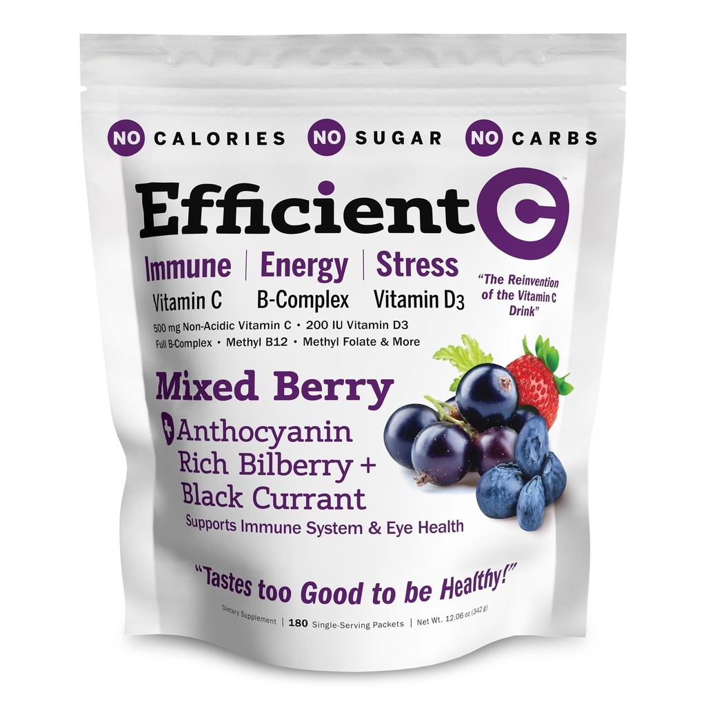 Andrew LESSMAN Tehokas C Mixed Berry 180 Packets - Immuuni-, energia-, stressi- ja silmäterveyden tuki. Uusinta C-vitamiinijuoma. Ei kaloreita. Ei sokeria. Ei Carbsia. Helppo sekoittaa.