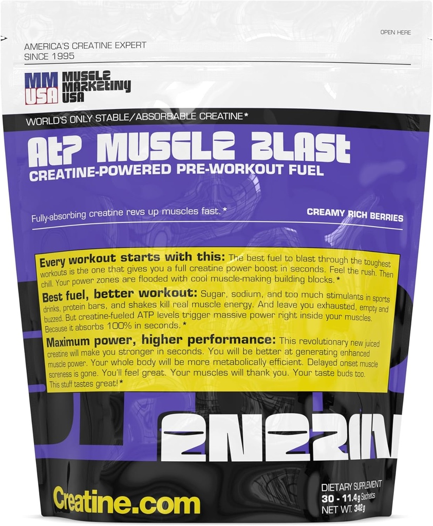 MMUSA ATP Lihas Blast: Maailman ainoa vakaa Creatine Energy Drink. Välitön imeytyminen. Välittömästi Boost intense kehonrakennus, Endurance Sports. Train Kovempaa, takaisin Nopeampaa. 30 annospussia, 11,4g