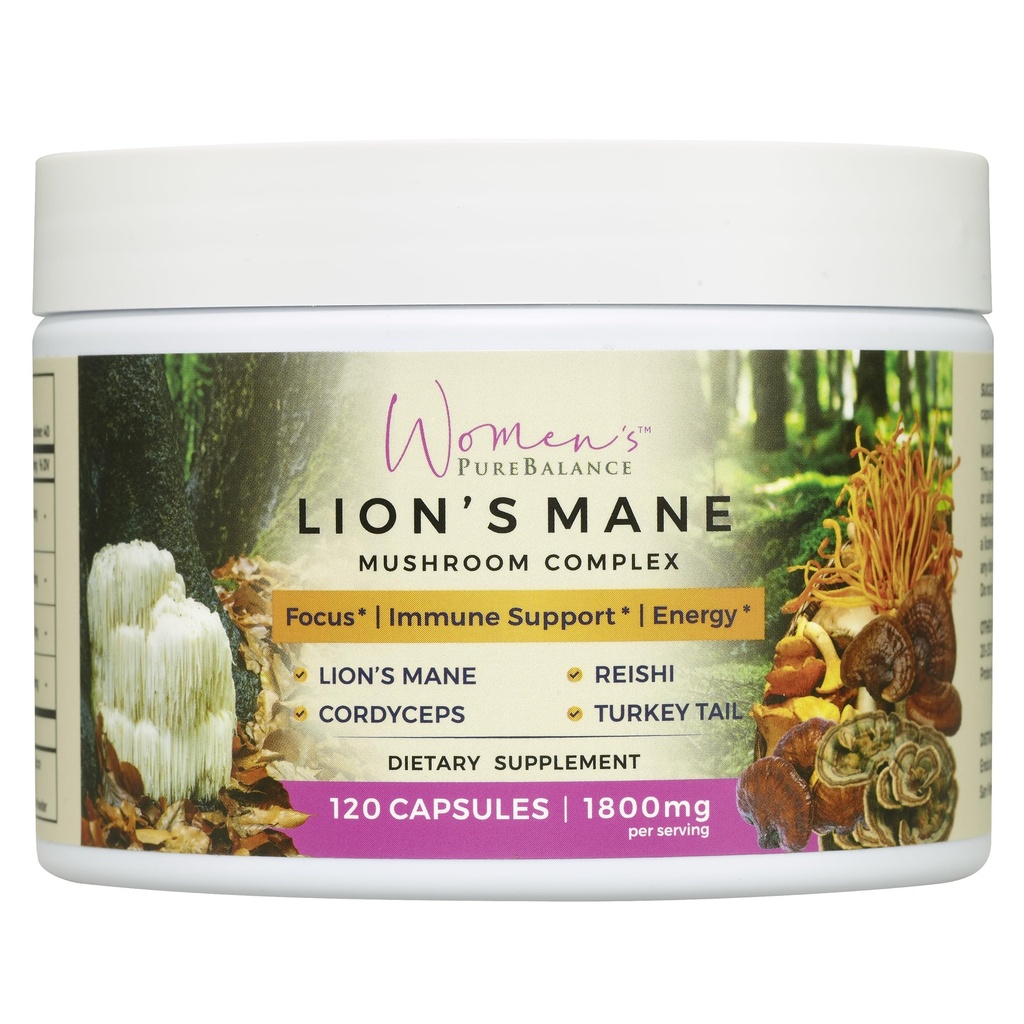 Naisten PureBalance Lion's Mane Mushroom Supplement Capsules with Reishi, Cordyceps, Turkey Tail 