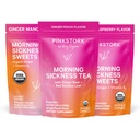 Vaaleanpunainen Stork Morning Sairaus Relief Kit . 3-piece Bundle luomu inkivääri persikka teetä, B6 makeisia, inkivääri Lozenges. Raskaustuki, Ensimmäinen Trimester Essentials, Lahja raskaana oleville naisille