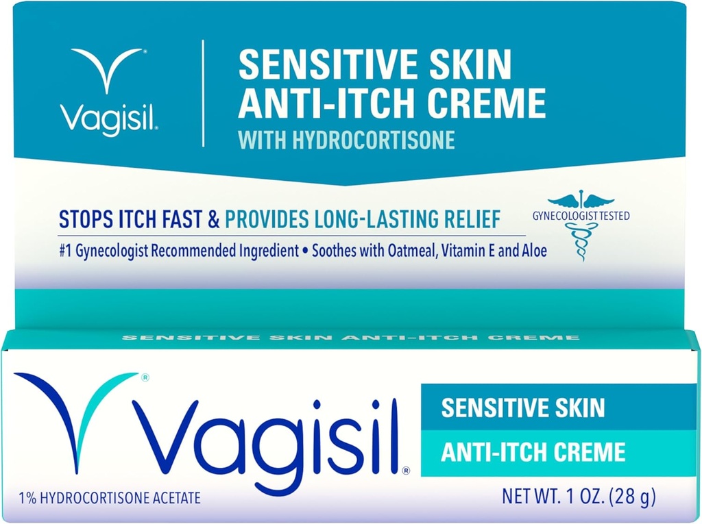 Vagisil Feminiini anti-Itch Cream naisille, Sensitive Skin Formula hydrokortisoni, auttaa lievittää hiivatulehdus Ärsytys, Gynekologist Tested, Soothes & Cools, 1oz (Pakkaus 1)