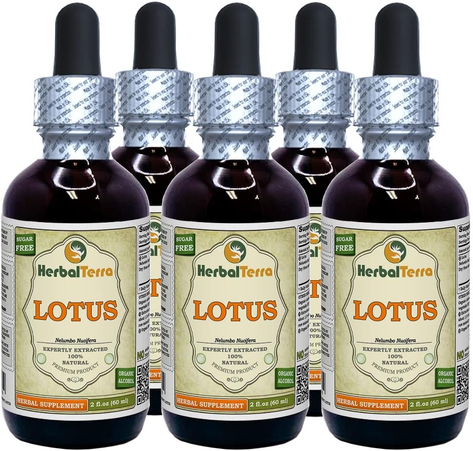 Lotus, Xi Xin (Nelumbo Nucifera) Kuivattu kantanesteuute (Brand Name: HerbalTerra, Proudly Made in USA) 5x2 oz