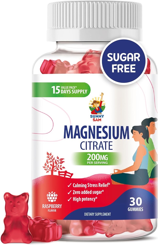 Magnesium Gummies för barn & vuxna - 200mg - Calm Magnesium Chews - Magnesium Citrate Chewable Supplement för Mood & Muscle Support