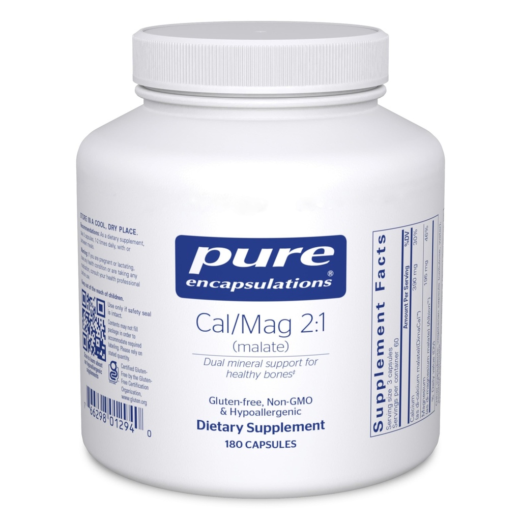 Cal/Mag (Malaatti) 2:1 - Kalsium ja magnesium (Malaatti) - Luun terveys täydentää * - Optimaalinen imeytyminen - Vegaani ja gluteeniton - 180 kapselia