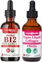LIQUIDHEALTH Organic Metyyli B12 5000 mcg Vitamiini tipat Tart Cherry Juice & 100% Vegan Plant-Based Collagen Plus Biotin Drops - Natural Energy Boost, Paranna keskittyä, hiusten ja kynsien kasvua, ihon terveys