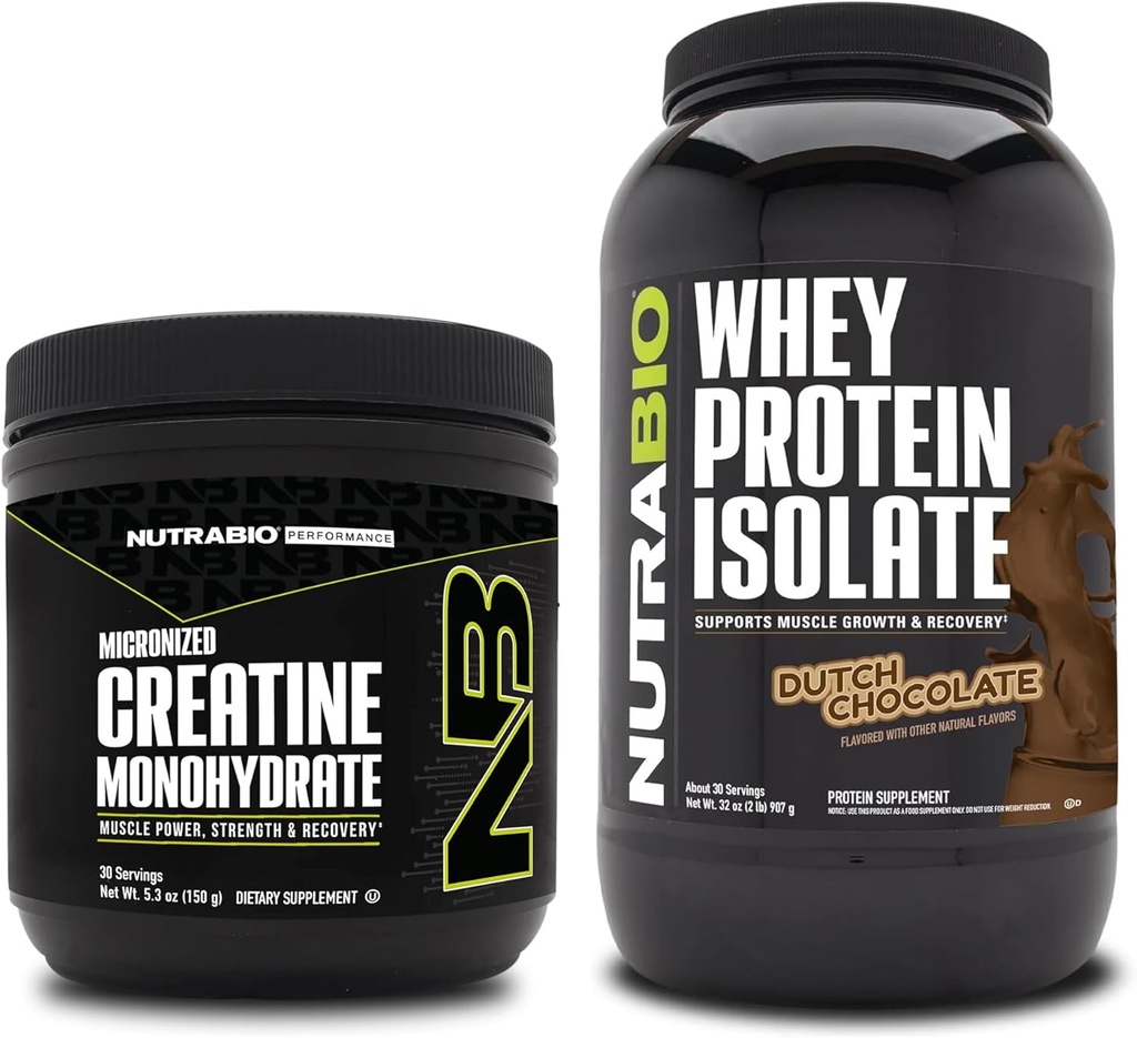 NutraBio Creatiini Monohydraatti, Mautonta, 150g ja Whey Protein Isolate, hollantilainen suklaa, täydennysosa Bundle - Lihasenergia, Lean lihasten kasvu, elpyminen, ja vahvuus