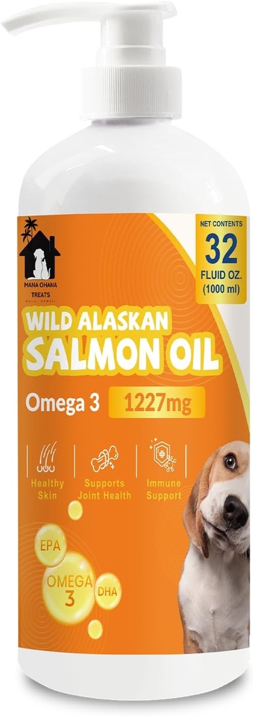 Laxolja för hundar och katter | Omega 3 fiskoljetillskott för hälsosam hud och rock, gemensam och benstöd, allergilindring och inflammation försvar | 32oz