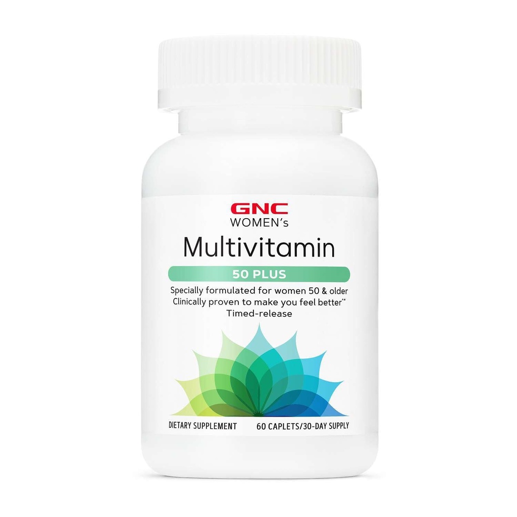 GNC naisten monivitamiini 50 Plus, tukee luuta, silmä, muisti, aivot ja ihon terveys D-vitamiini, kalsium ja B12, auttaa lisäämään energian tuotantoa, 60 Caplets