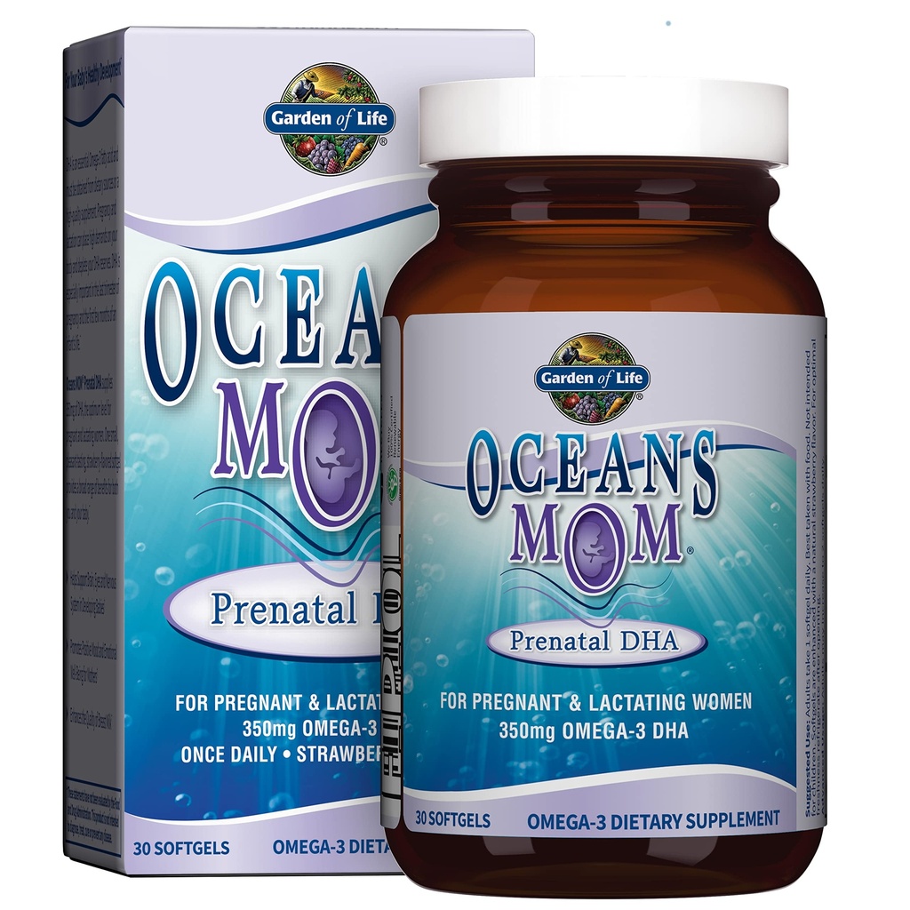 Puutarha Life Oceans Äiti Prenatal Fish Oil DHA, Omega 3 täydennysosa - Mansikka, 350mg Prenatal DHA Raskaus Fish Oil Tuki äideille, Babys Brain & Eye Development, 30 pieni Softgels