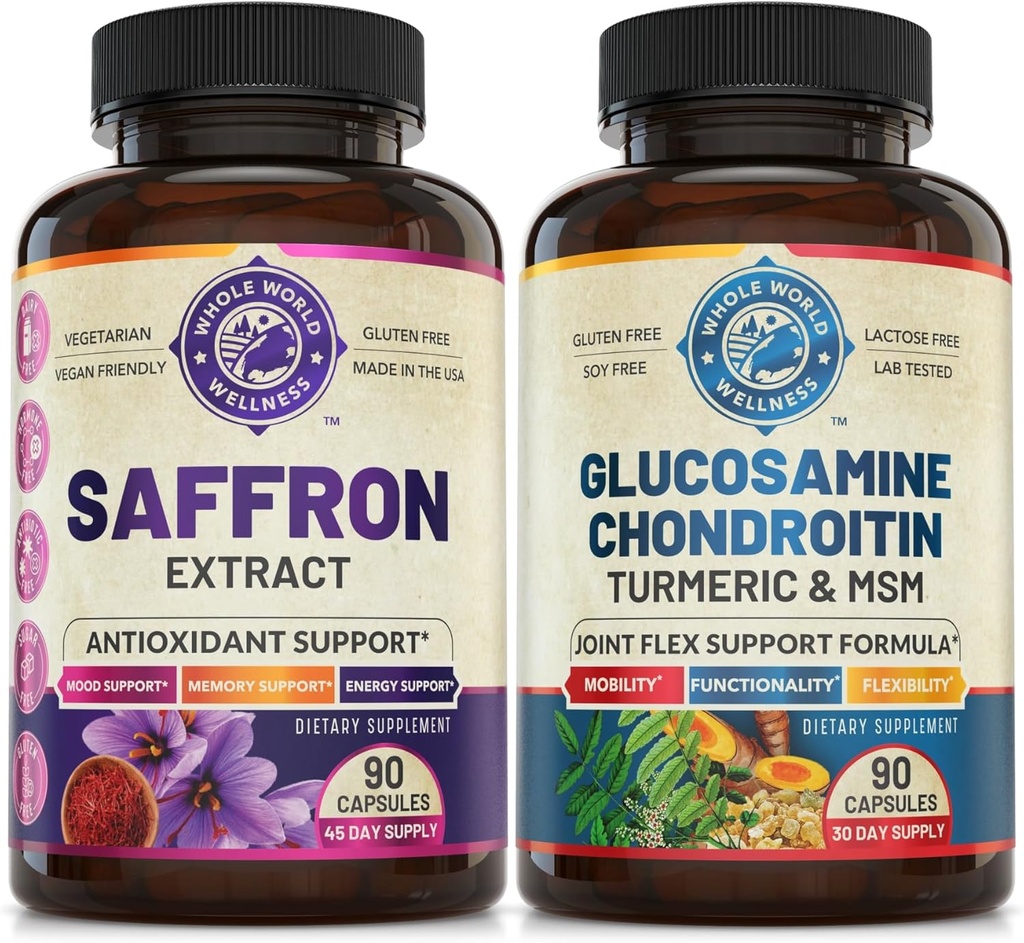 Pure Saffron Extract & Advanced Joint Support Bundle (yksi pullo kukin). Tukee Mood, Energy Boost, Metabolic Function, ja Yhteinen terveys. USA Made.