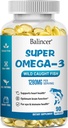 Omega 3 Fiskoljetillskott, 1280 mg Omega-3 fettsyror inklusive EPA och DHA, Wild-Caught Burpless Fish Oil Supplements stöder hjärta, hjärna och ögonhälsa, 90 Softgels