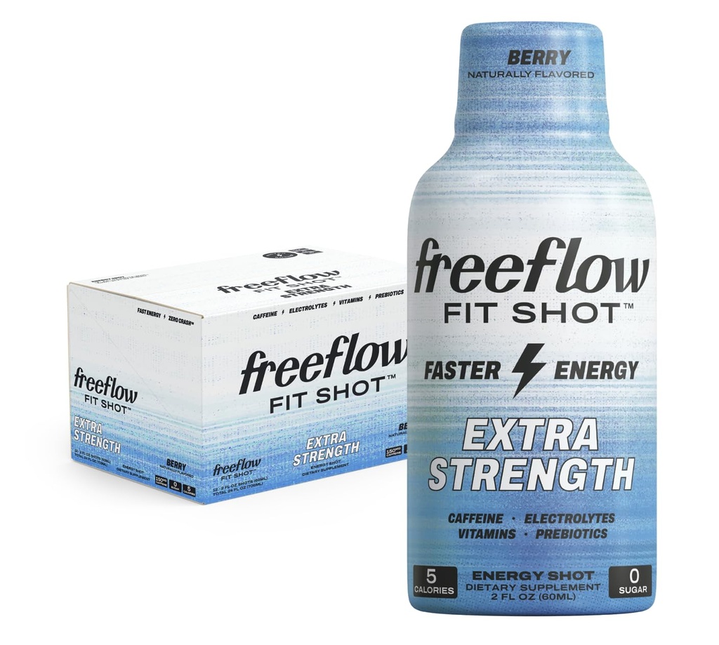 Freeflow Fit, Extra Strength Energy Shot, Berry (2 Ounce Shot, Pack of 12) - 150mg koffein per skott, noll kalori, noll socker energi skott...