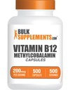 BulkSupplements.com B12-vitamiinin metyylikobalamiinin kapselit - B12-vitamiinin täydentää, B12 200 mcg, energiatukea - Gluteeniton, 1 kapseli per palvelin, 500 kapselia (pakkaus 1)
