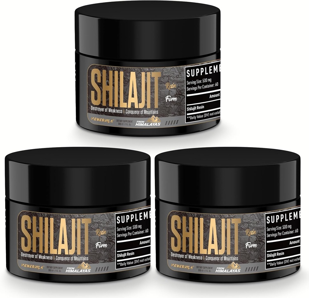 Shilajit Harsin - Organic Shilajit Resin Kolmas osapuoli testattu Rich 85+ Trace Minerals, Gold Grade Himalajan Pure Shiljait for Energy (1 Fl Oz (paketti 3)