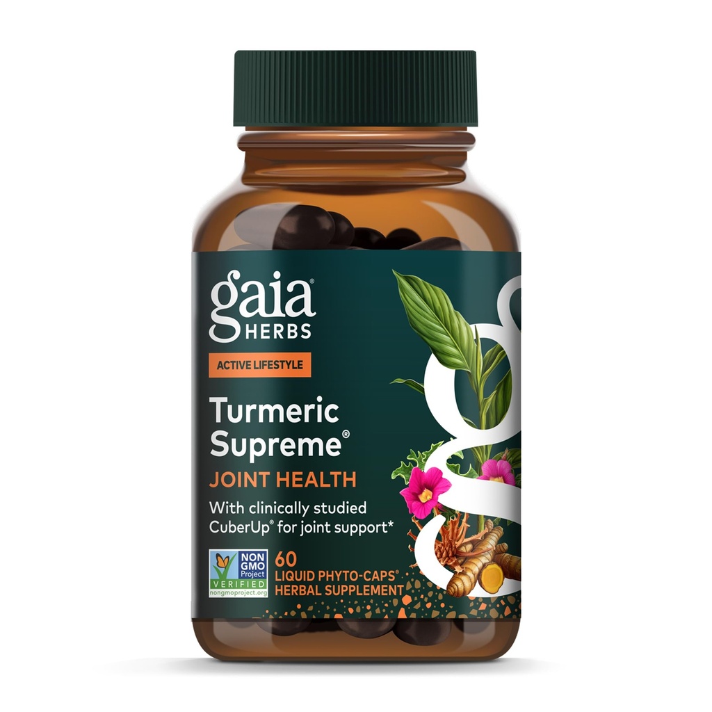 Gaia Herbs Turmeric Supreme Joint Health - Joint Support Supplement - med Quercetin, Black Pepper, Boswellia, Ginger Root, Curcuminoids, & More - 60 Liquid Phyto-Capsules (15-dagars leverans)