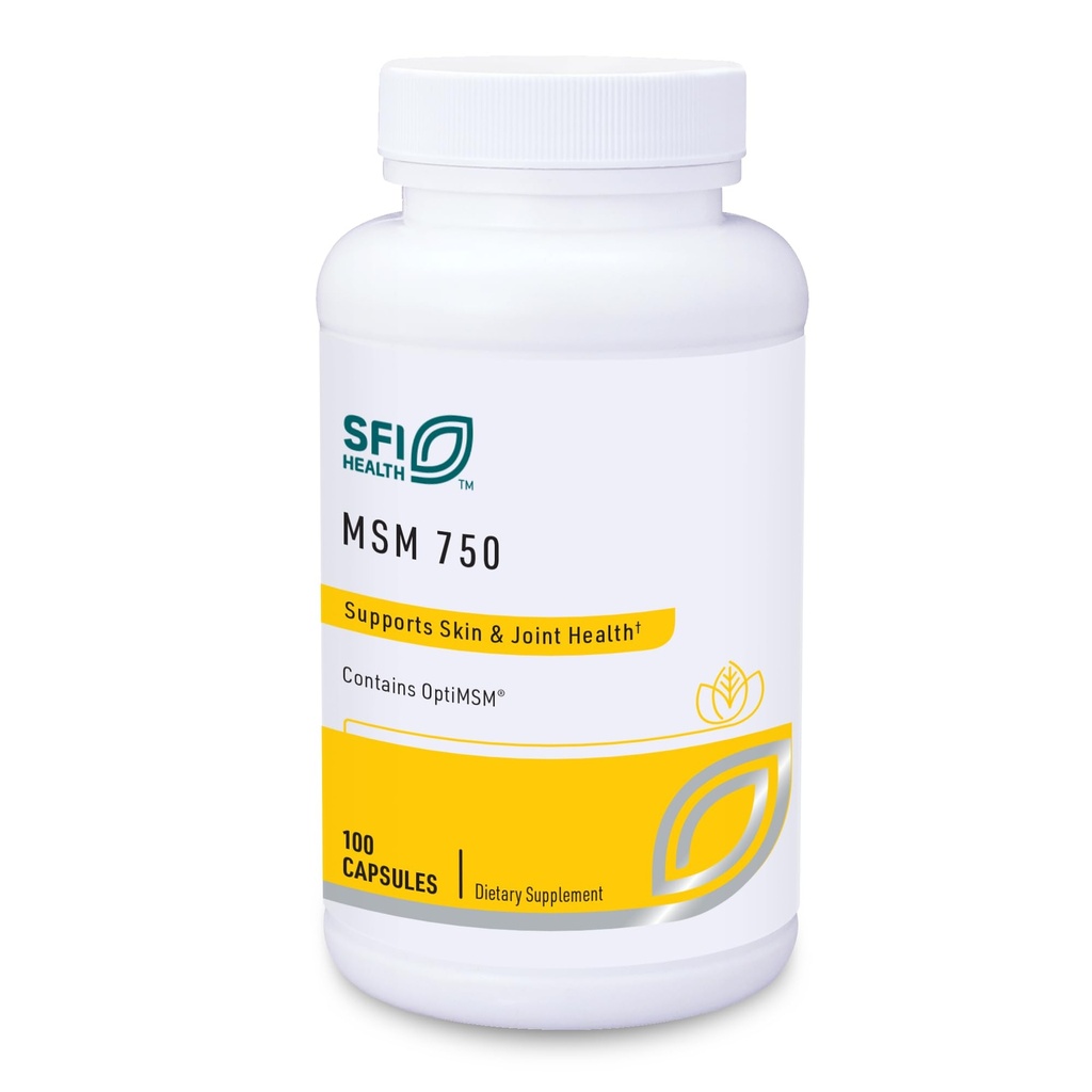 Klaire Labs SFI Health MSM 750 - Kliinisesti testattu tukemaan yhteistä mukavuutta ja rakennetta, metyylisulfonyylimetaania OptiMSM (100 kapselia)