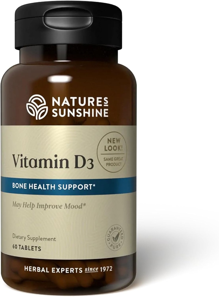 Naturens sunshine vitamin D3, 60 tabletter | Stöder benhälsa, bidrar till övergripande hälsa och kan förbättra humöret