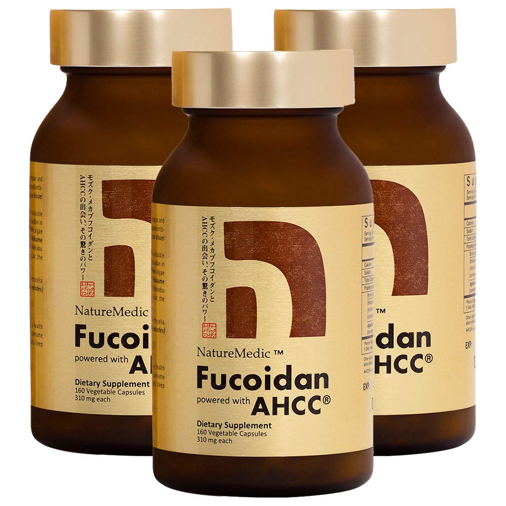 Fucoidan Powered with AHCC® Brown Seaweed Immuniteetti täydentää High Puhtaus Organic Mekabu Mozuku Agaricus 3 pullot - 480 Vihanneskapselit Valmistettu Japanissa