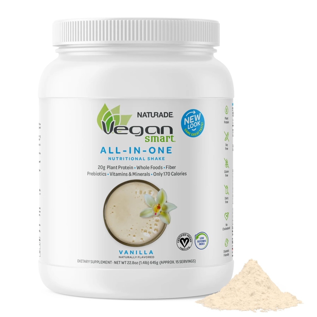 Vegansmart Naturade Plant Based Vegan Protein Powder - All-in-One Nutritional Shake Protein Blend - Gluteeniton & ei-GMO - Vanilja (15 tarjoilua)
