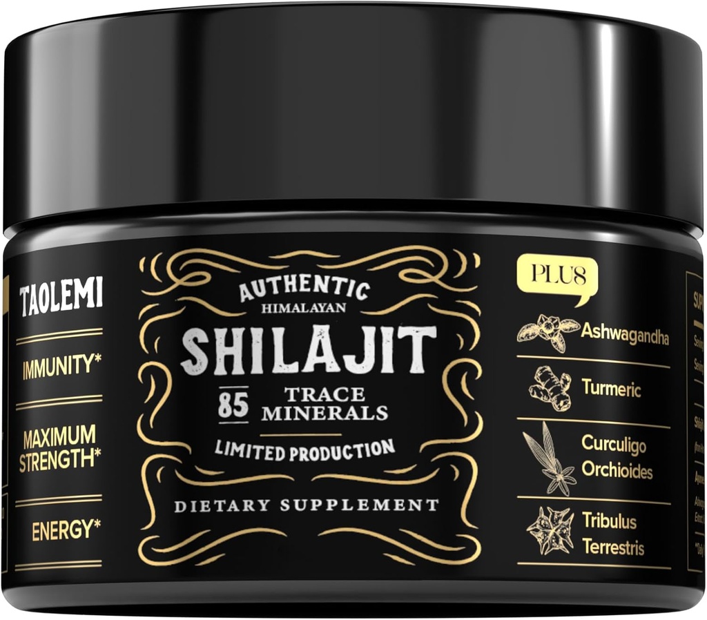 Shilajit Pure Himalayan Organic, 49g Jar Natural Shilajit Resin för Män & Kvinnor, 85+ Trace Minerals & Fulvic Acid, Pure Himalayan Extract, Natural Energy and Vitality Enhancer, 62.5 Serien