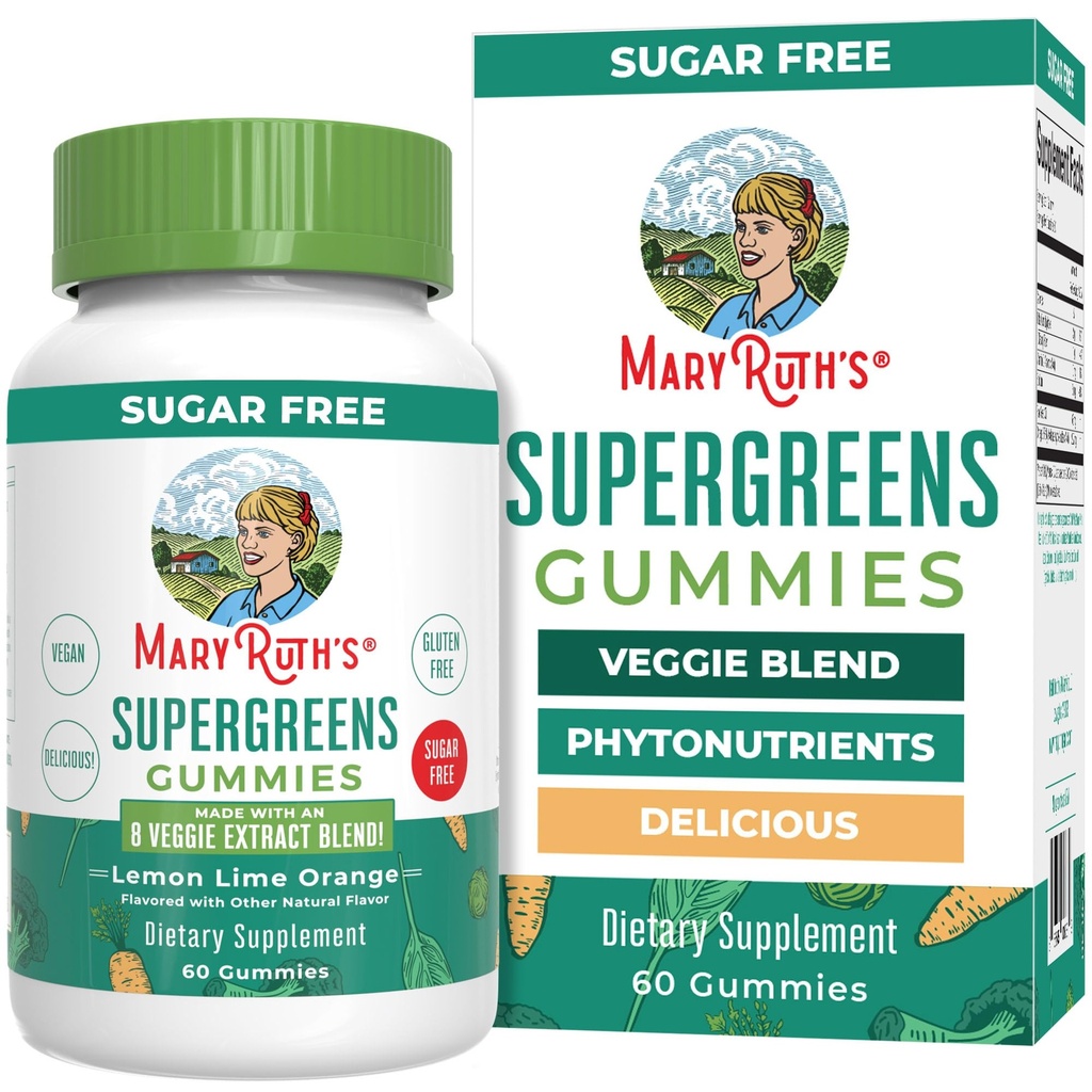 MaryRuth Organics Super Greens Gummies | Naturligt uppföljande Quercetin för vuxna och barn Ålder 4 + | Sugar Free | 2g Fiber Per Servering | Vegan | No Gelatin | Pectin Based | 60 greve | 30 portioner