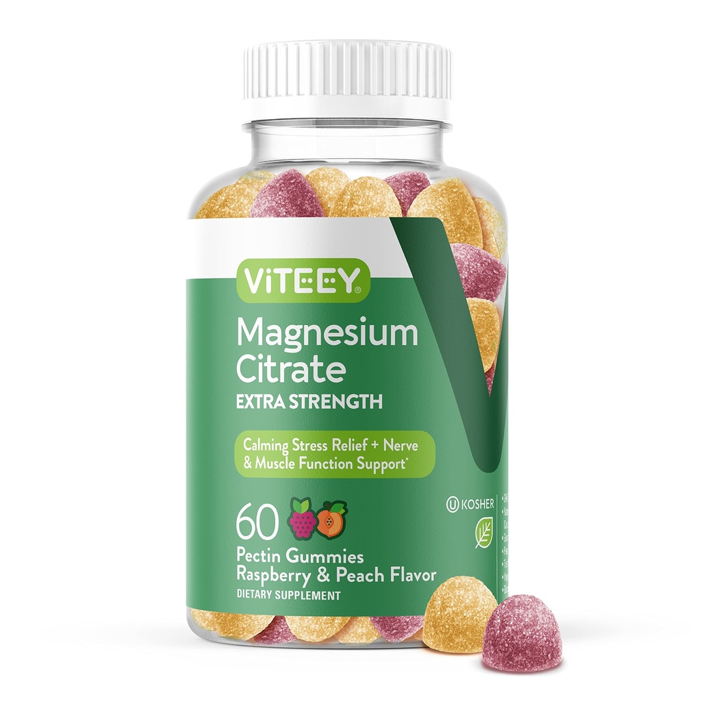 VITEEY Magnesium Gummies för vuxna - 170mg Magnesium Citrate Gummy för lugn, sömn, nerv- och muskelfunktionsstöd - Vegan, Gluten Free - 60 Count