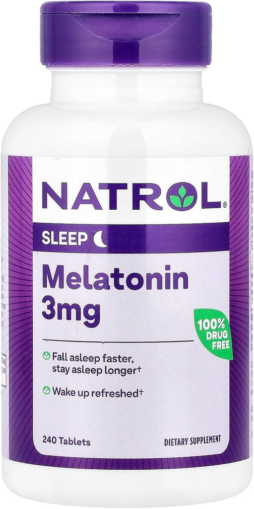 Natrol Melatoniini auttaa sinua putoaa Nukkua Nopeammin Pysy Nukkua Pidempi Imeytyminen 100 Kasvissyöjä 3 mg, (Tablets), 240 Count