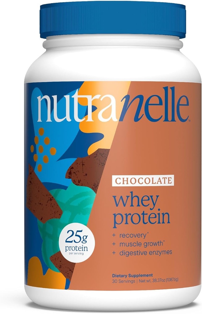 Nutranelle - Chocolate Whey Protein Powder 25 g Whey Isolate & Concentration per Serving with digestive Enzymes for Muscle Growth & Recovery ...
