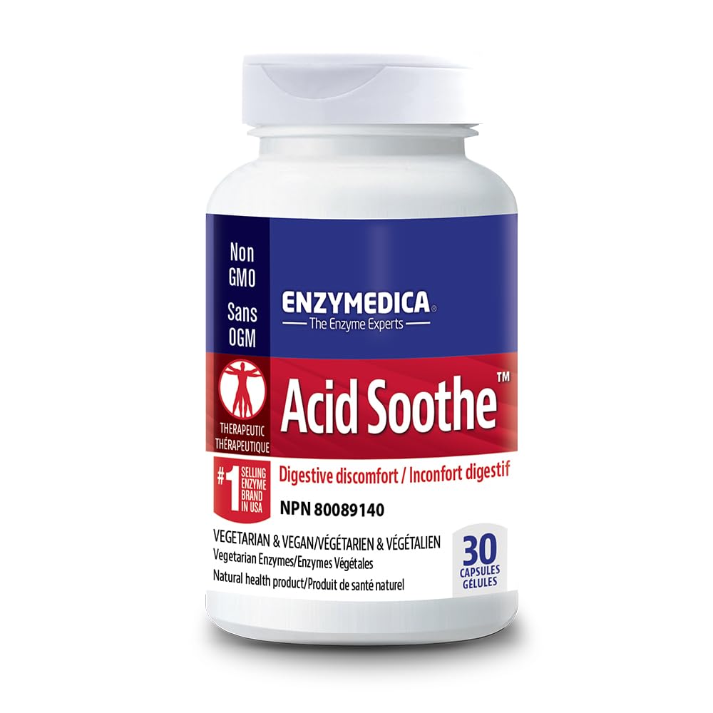 Enzymedica, Acid Soothe, Support för Occasional Heartburn, 3-i-1 Formel med Enzymes & Soothing Herbs, 30 Count