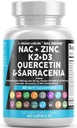 NAC täydentää N-Acetyl Cysteine-vitamiini D3 K2 Sinkki Quercetin Sarracenia Purpurea Immuunituki ...