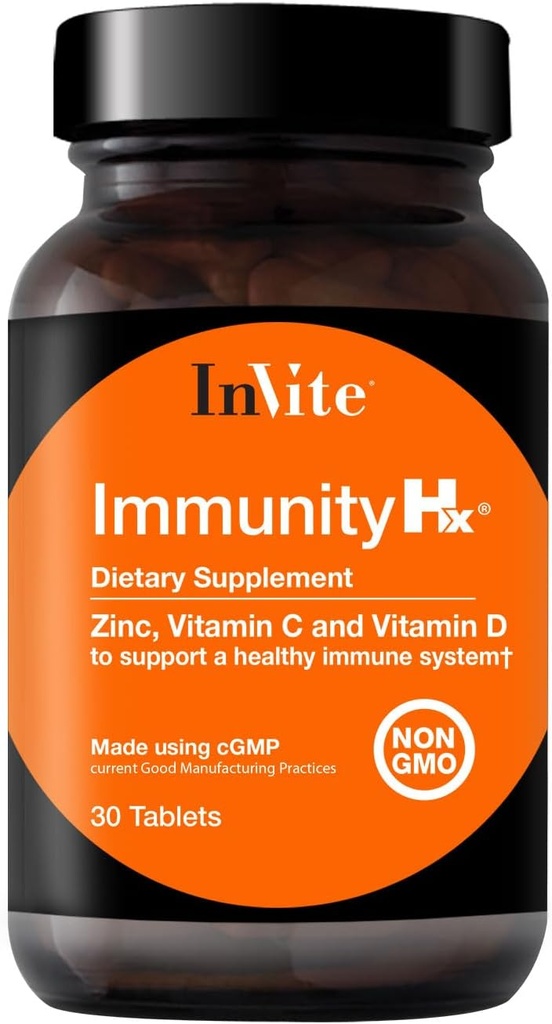 Inbjude Health Immunity HxTM - Stöder ett hälsosamt immunsystem - 500 mg vitamin C, 50 mcg (2000 IE) av vitamin D3 och 30 mg Zink - 30 tabletter (2-Pack)