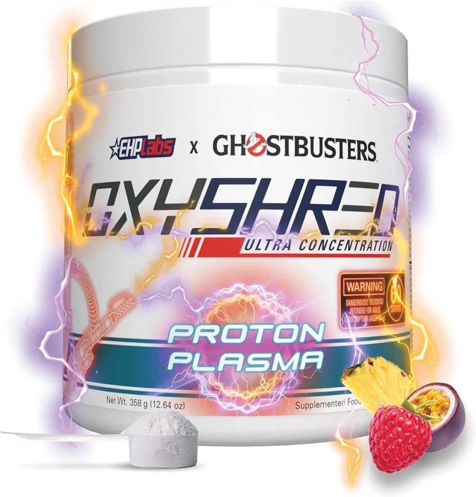 EHP Labs x Ghostbusters OxyShred Pre Treenout Powder & Shredding Supplement - Preworkout Powder acetyl L Carnitine, Energy Boost Drink - Proton Plasma, 60 Servings