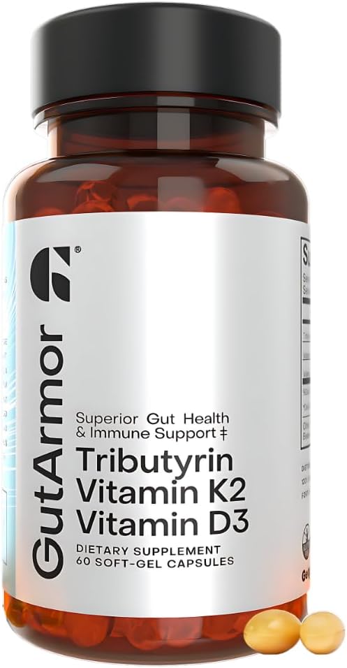 Gut & Heart Health + Immune Support | 2 Month Supply | 60 Soft Gel Capsules | Pure Butyrate 350mg & Vitamin D3 2000IUs & Vitamin K2 120mcg | Hjärthälsa | Gastrointestinal Support
