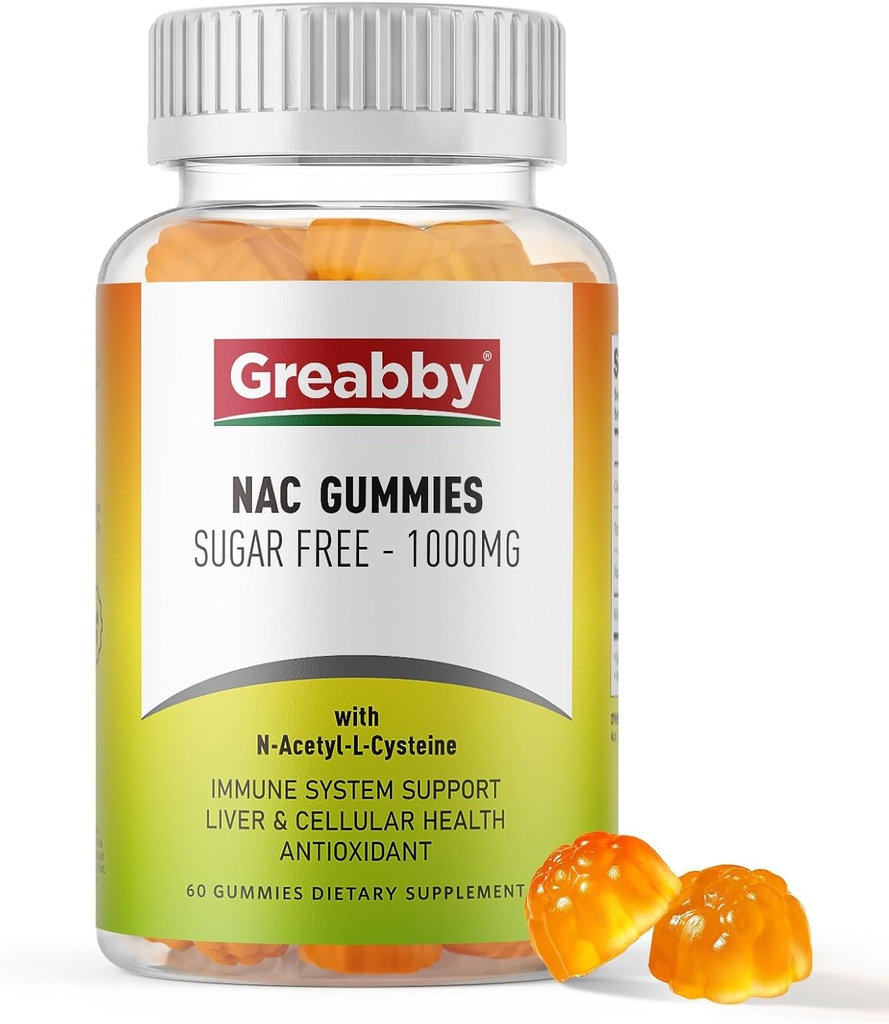 NAC Gummies Sugar Free, N Acetyl Cysteine NAC Supplement 1000mg för antioxidanter, Lung & Liver Health, Immune Support, Vegan Orange Flavor,60ct