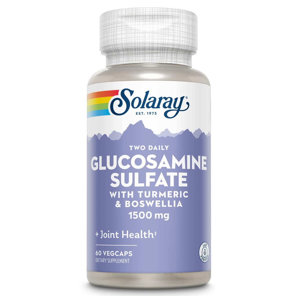 SOLARAY Glukosamiini Sulfaatti 1500 mg, Terve Joint Support Supplement, Tehokas Connecttive Kudos ja Joint Health Formula Turmeric & Boswellia, 60 päivän rahat takaisin takuu, 30 Serv, 60 VegCaps