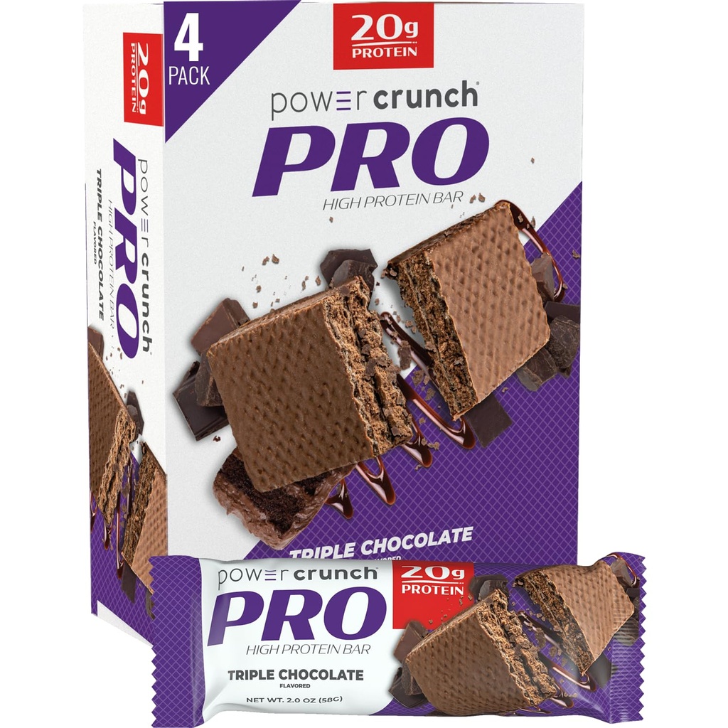 Power Crunch PRO Protein Wafer Bars, Korkea proteiini Välipalat herkullinen maku, Triple Chocolate, 2.0 Ounce (4 Count)