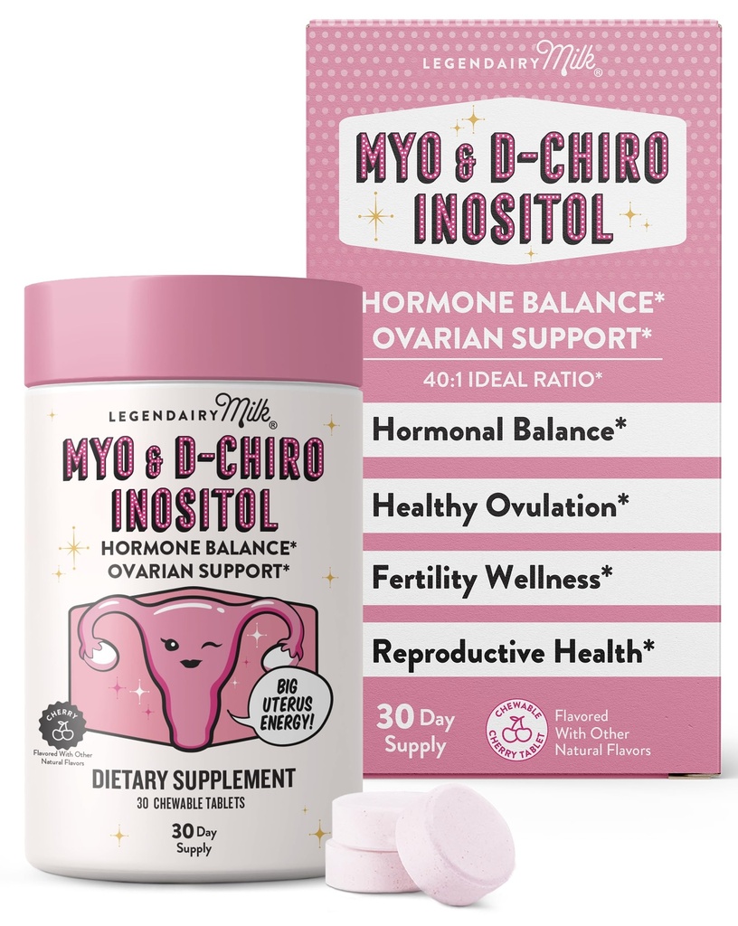 Legendairy Milk Pure Inositol Chewable Tablets - Myo-Inositol & D-Chiro Supplement för Hormonal Balance & Fertility Support - Ideal 40:1 Ratio - 30 Day Supply