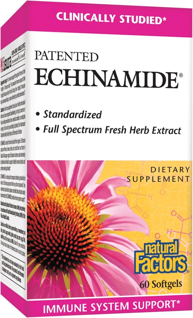 Luonnollinen tekijä, Echinamidi, Echinacea-lisä immuuni- ja hyvinvointitukeen, 60 Softgels