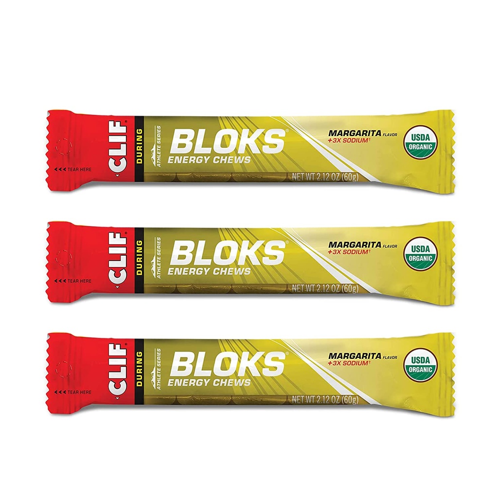 CLIF BLOKS - Energy Chews - Margarita ja Salt 3X Natrium lisätty Elektrolyyttejä - ei-muuntogeenisiä - Kasvipohjaiset elintarvikkeet - Nopea polttoaineena pyöräilyyn ja Running-workout välipala (2.1 Ounce Packet, 3 Count)