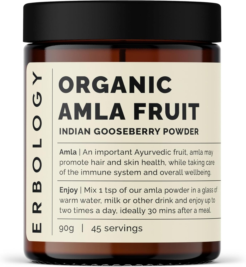 100% Organic Amla Powder 3.2 oz - 45 portioner - Indisk Gooseberry - Immunity Support - Hud och hår Regeneration - Rik i vitamin C - Rakt från gård i Indien - Raw, Vegan och glutenfri